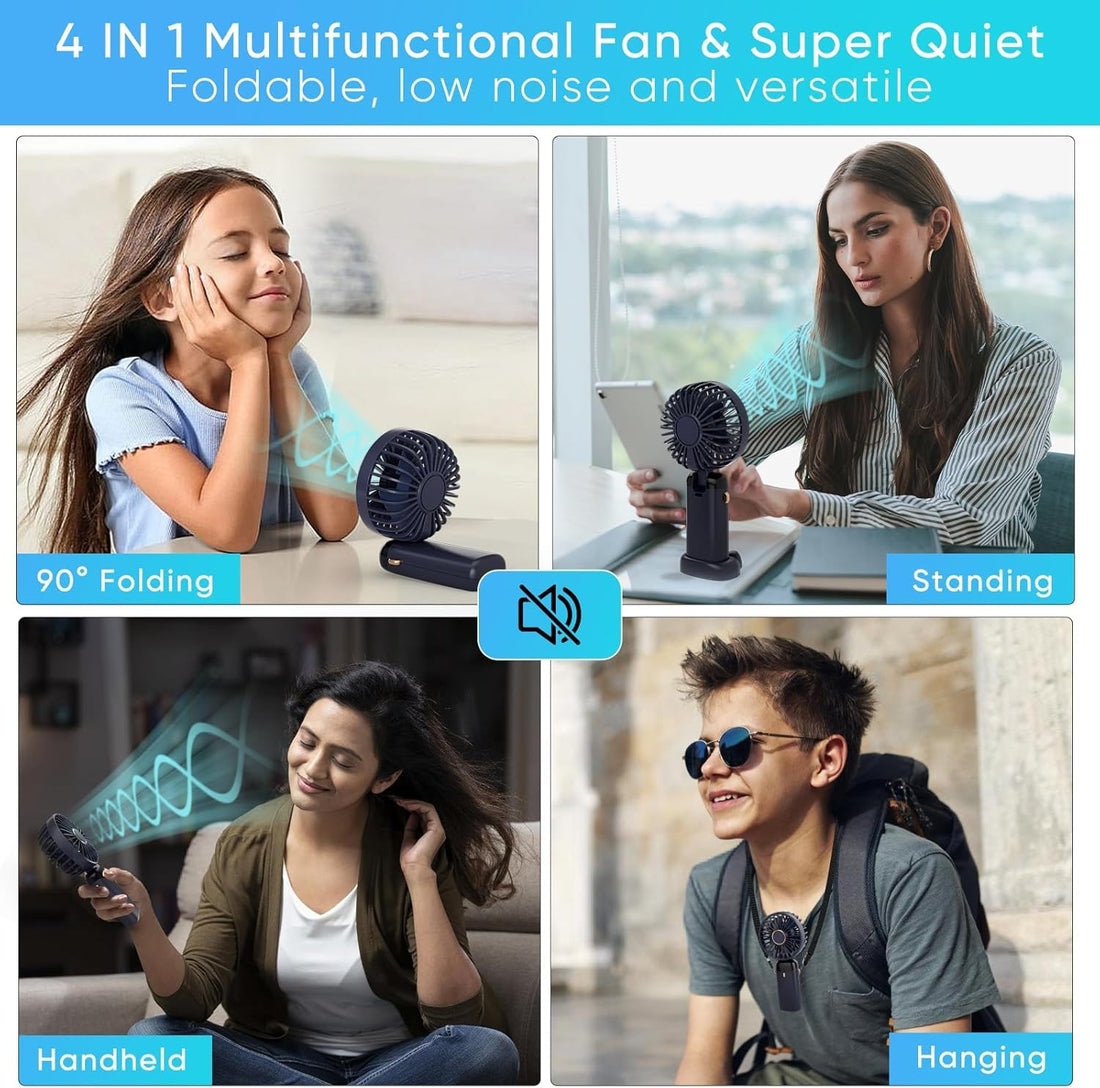 5 in 1 Portable Mini Pocket Fan USB Rechargeable 5 Speeds Small Silent Folding Hand Fan Phone Holder for Home School, Office, Camping, Travel, Outdoor